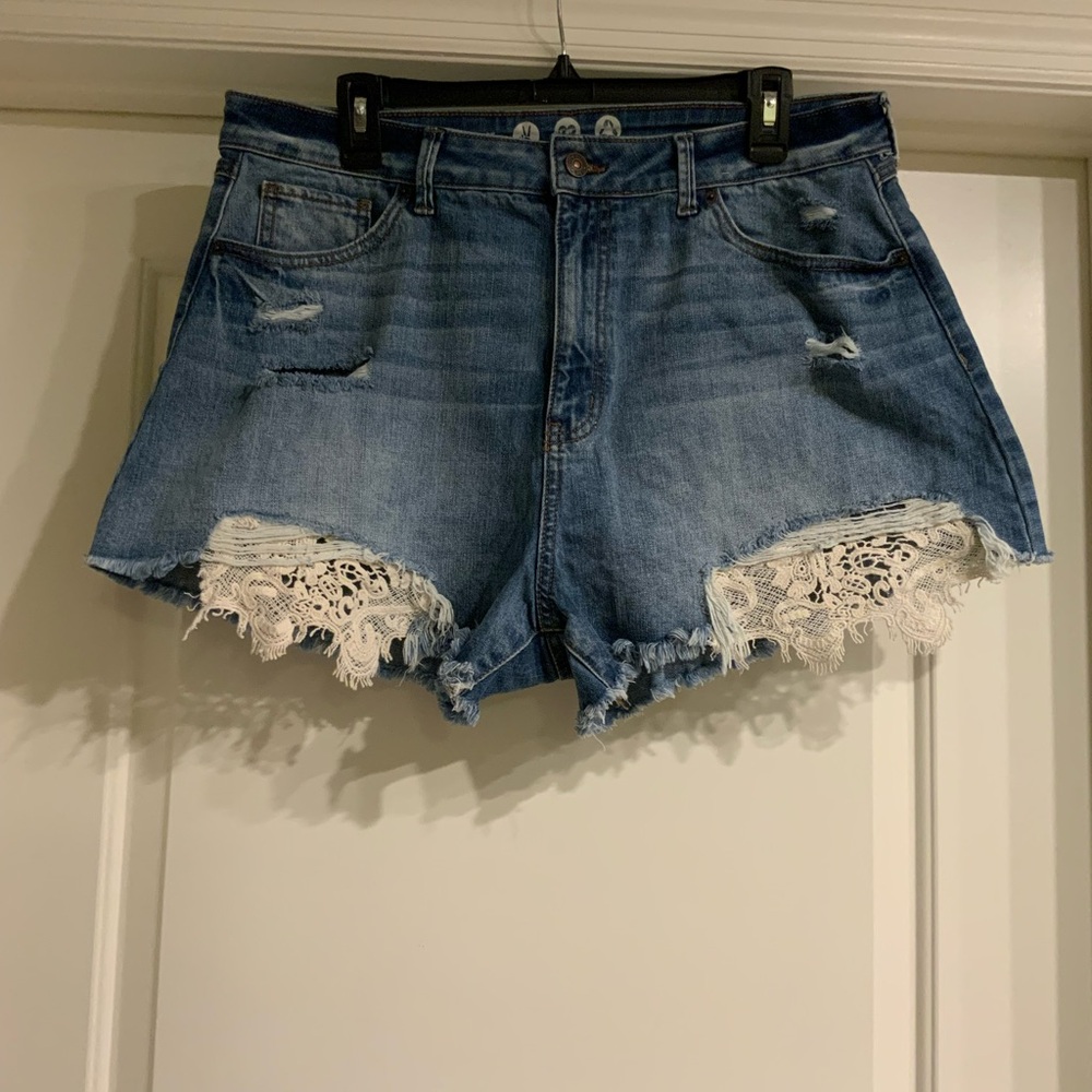 Rewash Blue Jean Shorts with Lace Trim